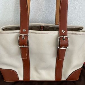 Coach ivory and brown leather satchel